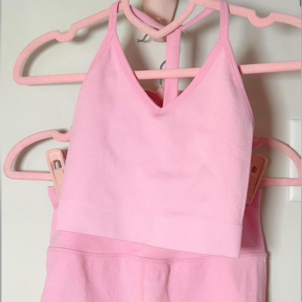 Spiritual Gangster Pink Ribbed V-Neck Sports Bra